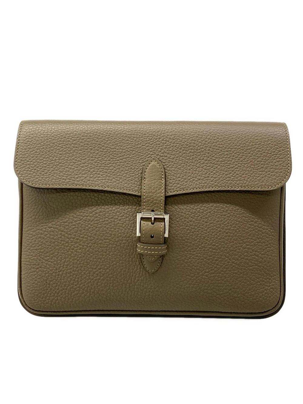 Moynat Gray Beige Leather Clutch Bag #306347M88B